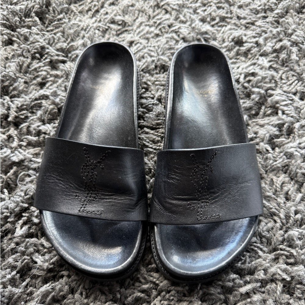 YSL Black Slide Sandals